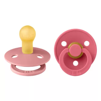 Bibs Colour Round Latex Dusty Pink Coral tearózsa és korall kerek natúr kaucsuk cumi 0-6 hó 2 db