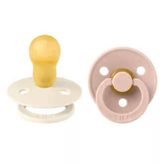 Bibs Colour Round Latex Ivory Blush krémfehér és púderrózsaszín kerek natúr kaucsuk cumi 18-36 hó 2 db