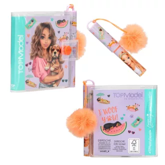  TOPModel Mini jegyzetfüzet golyóstollal - Narancs pompom - SUNNY DOG