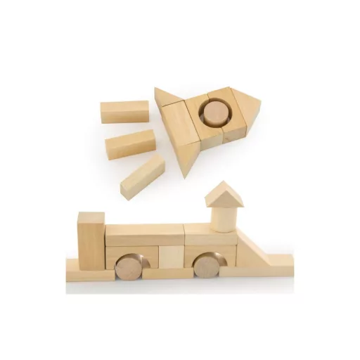 Andreu Toys 50 darabos natúr fa építőkocka szett hengeres tárolódobozban, 18x18 cm