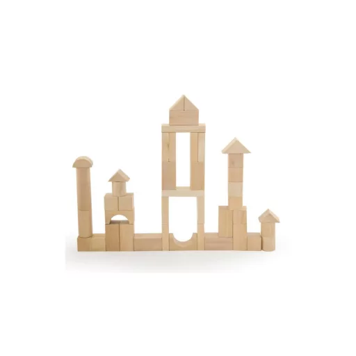Andreu Toys 50 darabos natúr fa építőkocka szett hengeres tárolódobozban, 18x18 cm