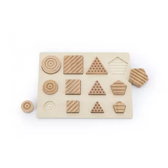 Andreu Toys Geo Sensory Shapes 12 darabos fa készségfejlesztő geometriai formabeillesztő, 30x22,5 cm