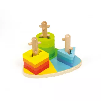 Andreu Toys Triangle Stacker háromszög alakú fa oszlopos formabeillesztő és színválogató játék, 19x16 cm