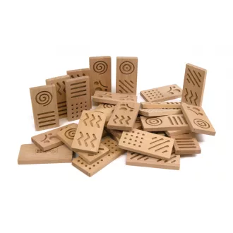 Andreu Toys Sensory Domino 28 darabos óriás tapintható fa dominó vászontasakkal, 12x6 cm