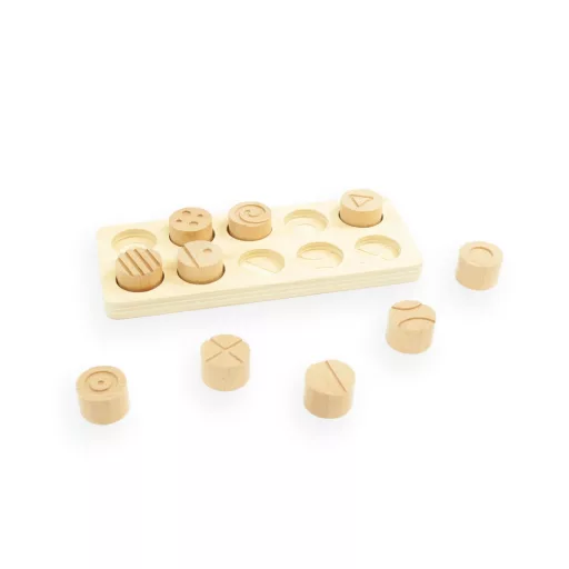 Andreu Toys Sensory Cylinders 10 darabos fa érzékelést fejlesztő hengerek gravírozott mintákkal, 27x11,5 cm