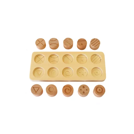 Andreu Toys Sensory Cylinders 10 darabos fa érzékelést fejlesztő hengerek gravírozott mintákkal, 27x11,5 cm