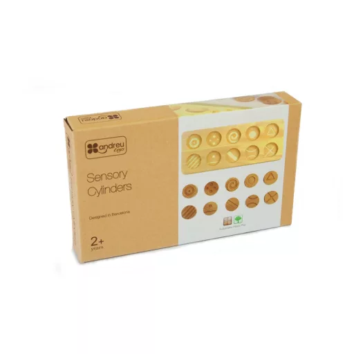 Andreu Toys Sensory Cylinders 10 darabos fa érzékelést fejlesztő hengerek gravírozott mintákkal, 27x11,5 cm