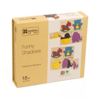 Andreu Toys Funny Shadows mókás fa árnyékpárosító fejlesztőjáték kétoldalas táblákkal, 20,5x19 cm