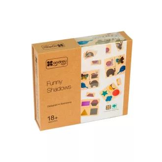 Andreu Toys Funny Shadows fa árnyékpárosító fejlesztőjáték 4 kétoldalas sablonnal és 36 fa kártyával, 20,5x19 cm