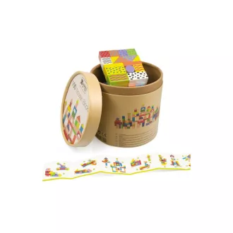 Andreu Toys 100 darabos színes és natúr fa építőkocka szett tárolódobozban, 22,5x22,5 cm