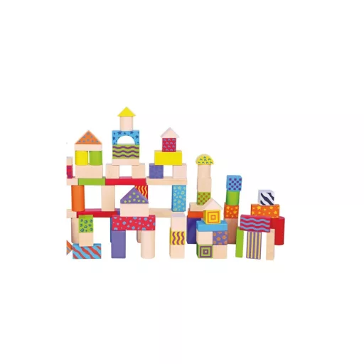 Andreu Toys 100 darabos színes és natúr fa építőkocka szett tárolódobozban, 22,5x22,5 cm