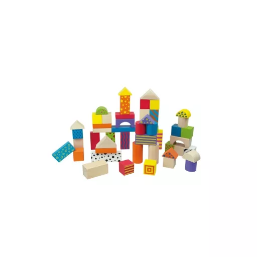Andreu Toys 100 darabos színes és natúr fa építőkocka szett tárolódobozban, 22,5x22,5 cm
