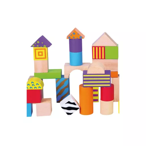Andreu Toys 100 darabos színes és natúr fa építőkocka szett tárolódobozban, 22,5x22,5 cm