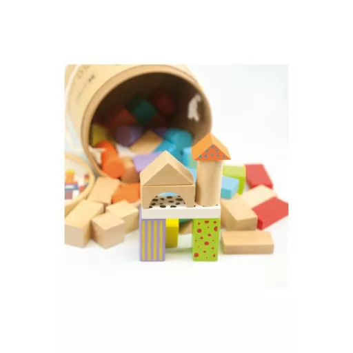 Andreu Toys 100 darabos színes és natúr fa építőkocka szett tárolódobozban, 22,5x22,5 cm