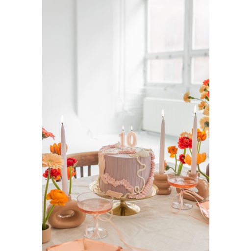 Party Deco Születésnapi gyertya, 1-es számú, pasztell világos rózsaszín, 6 cm