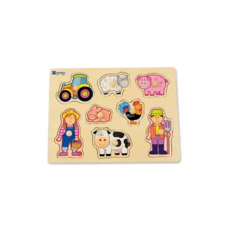 Andreu Toys Farm 8 részes fogantyús fa formaillesztő puzzle traktorral, gazdákkal és háziállatokkal, 30x22,5 cm