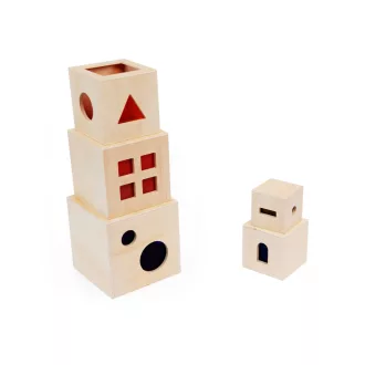 Andreu Toys Translucent Stacking Cubes 5 darabos megvilágítható fa építőkocka szett színes ablakokkal, 12x12 cm