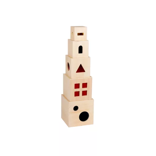 Andreu Toys Translucent Stacking Cubes 5 darabos megvilágítható fa építőkocka szett színes ablakokkal, 12x12 cm