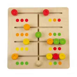 Andreu Toys 30x30 cm-es fa készségfejlesztő vonalvezető labirintus és színpárosító csúsztatójáték