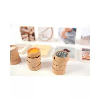 Andreu Toys Sensory Real Pics 24 részes fa tapintható párosító játék valódi képekkel és vászontasakkal, 7x7 cm