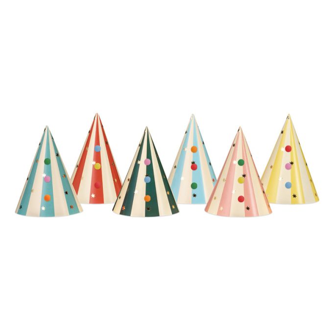 Pomponos papír csákók 16 cm, 6 db - PartyDeco