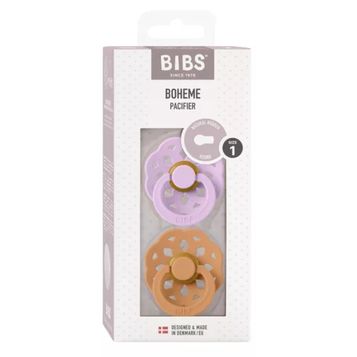 Bibs Boheme Round Latex Violet Sky Pumpkin viola és sütőtök kerek natúr kaucsuk cumi 0-6 hó 2 db
