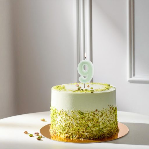 Party Deco 9-es számú születésnapi gyertya, zöld, 6 cm