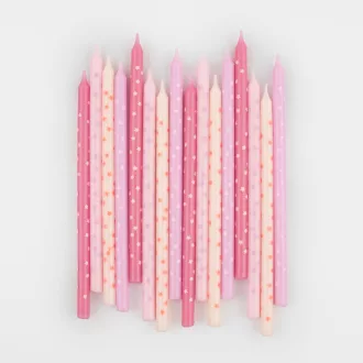 Meri Meri rózsaszín csillagos magas születésnapi tortagyertya 14,6 cm 16 darab