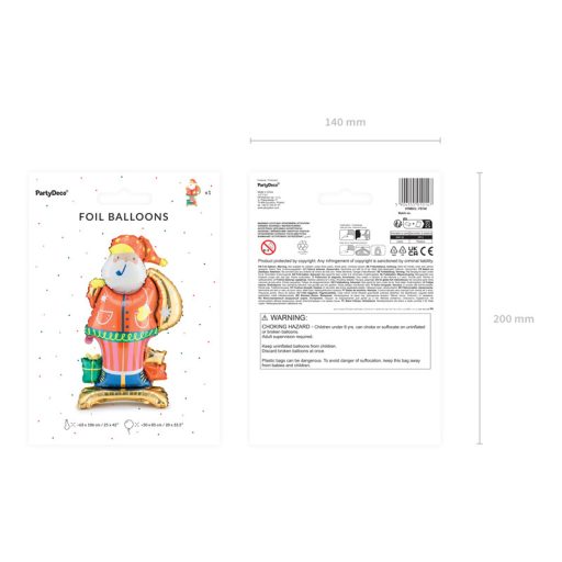 Party Deco Álló fólialéggömb Mikulás, mix