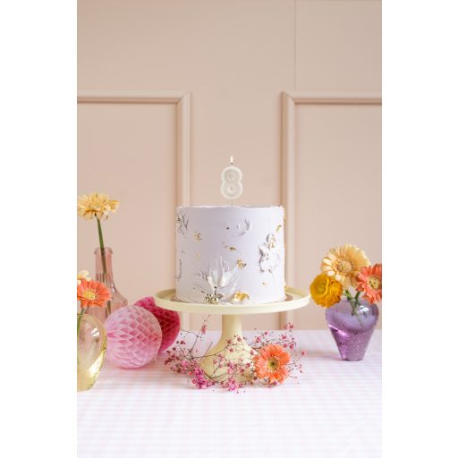 Party Deco 8-as számú születésnapi gyertya, krém, 6 cm