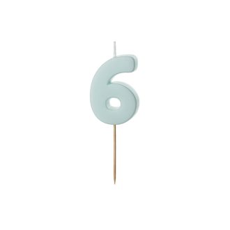   Party Deco Születésnapi szám gyertya 6 - 5,5 cm - világos kék