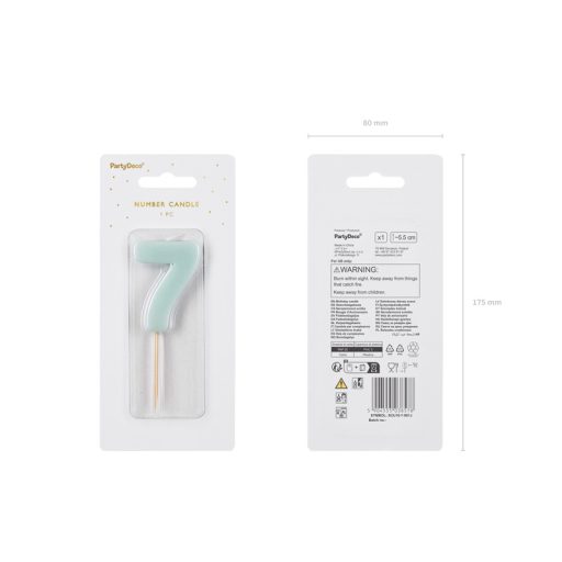 Party Deco Születésnapi szám gyertya 7 - 5,5 cm - világos kék