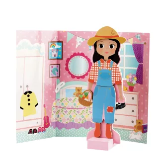 Floss and Rock Wooden Magnetic Dress Up Doll Sophia fa mágneses öltöztetős baba 50 db mágnessel, 23,5 cm