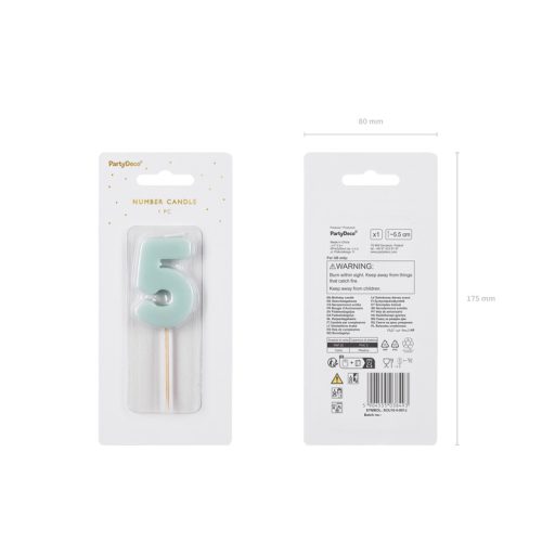 Party Deco Születésnapi szám gyertya 5 - 5,5 cm - világos kék