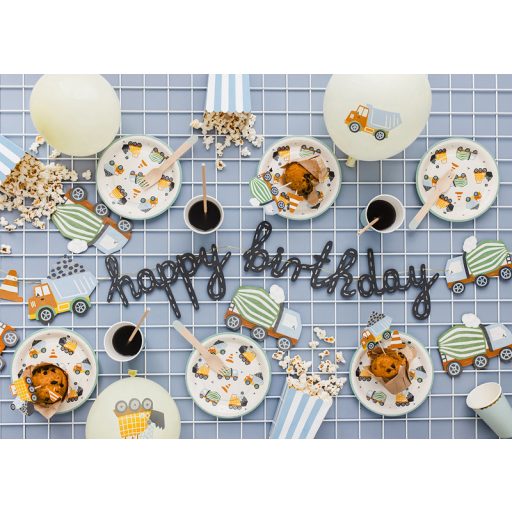 Party Deco Happy Birthday feliratos girland - Építőipari járművek 2 m