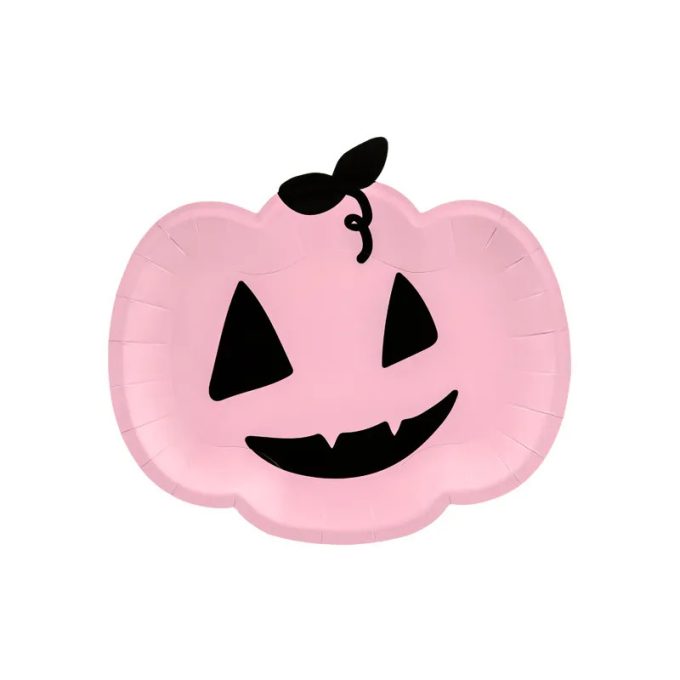 Halloween tök papírtányér rózsaszín, 25x22 cm 6 db