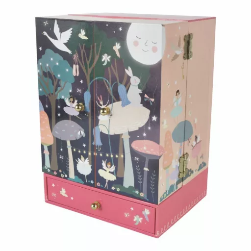 Floss and Rock Musical Jewellery Box Enchanted Wardrobe elvarázsolt ruhásszekrény alakú zenélő ékszerdoboz forgó balerinával, 21,5x15x12 cm