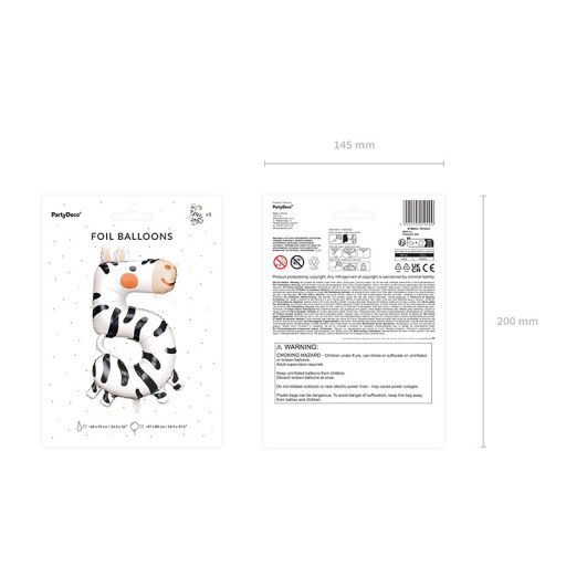 Party Deco 5-ös számú fólia lufi - Zebra