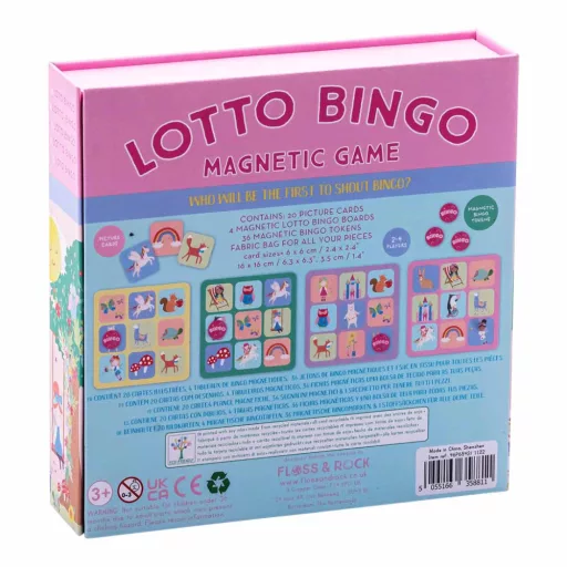 Floss and Rock Magnetic Lotto Bingo Rainbow Fairy szivárvány tündér mágneses lottó és bingó úti társasjáték, 17x17x4,3 cm