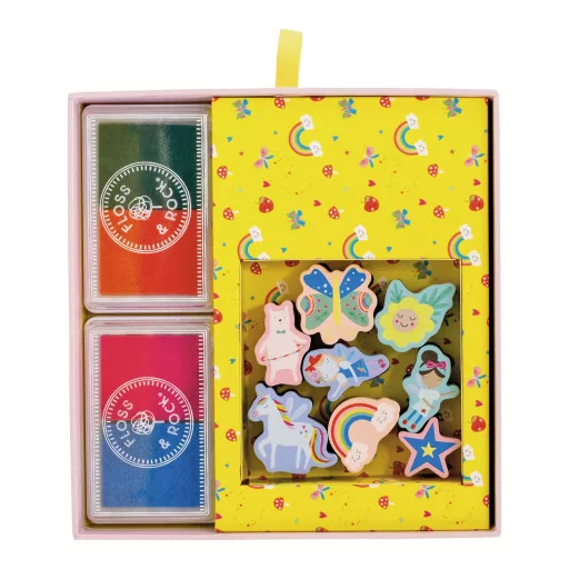 Floss and Rock Stamp and Play Rainbow Fairy szivárvány tündér fa nyomdakészlet 4 tintapárnával és füzettel, 22x14x4 cm