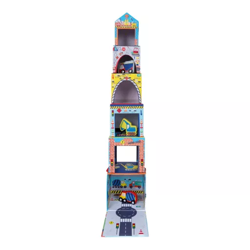 Floss and Rock Stack and Play Construction építkezés témájú toronyépítő kocka szett 6 db kockával és 3 db fajátékkal, 13x13x13 cm