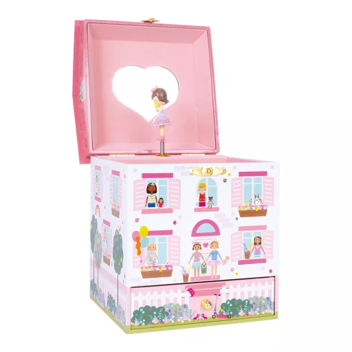 Floss and Rock Musical Jewellery Box Dolls House babaház alakú zenélő ékszerdoboz forgó babával és fiókkal, 14,5x14,5x16 cm