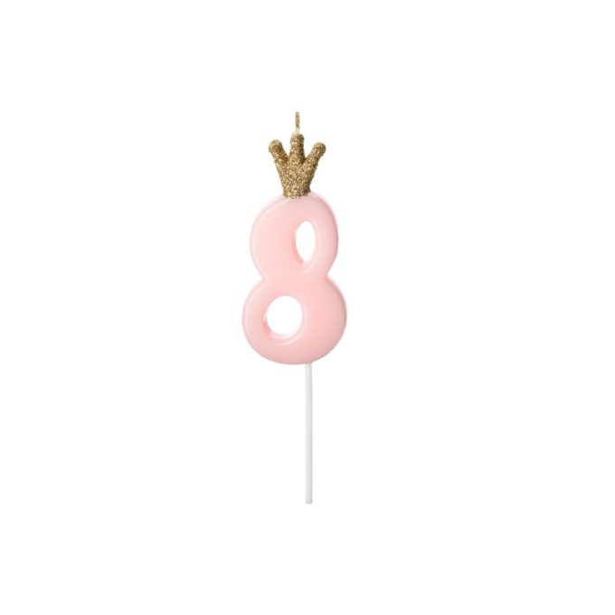Születésnapi szám gyertya 8 - 9,5 cm - világos rózsaszín