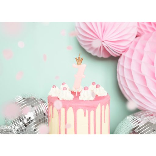 Party Deco Születésnapi Koronás szám gyertya 7 - 9,5 cm - világos rózsaszín