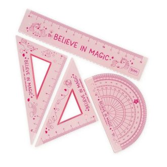   Legami vonalzókészlet, 4 részes, műanyag, hajlítható, rózsaszín, unikornis