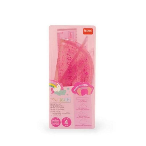 Legami vonalzókészlet, 4 részes, műanyag, hajlítható, rózsaszín, unikornis