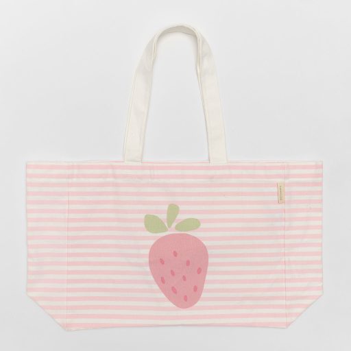 Sunnylife Gyerek vászon strandtáska - Eper, rózsaszín, csíkos