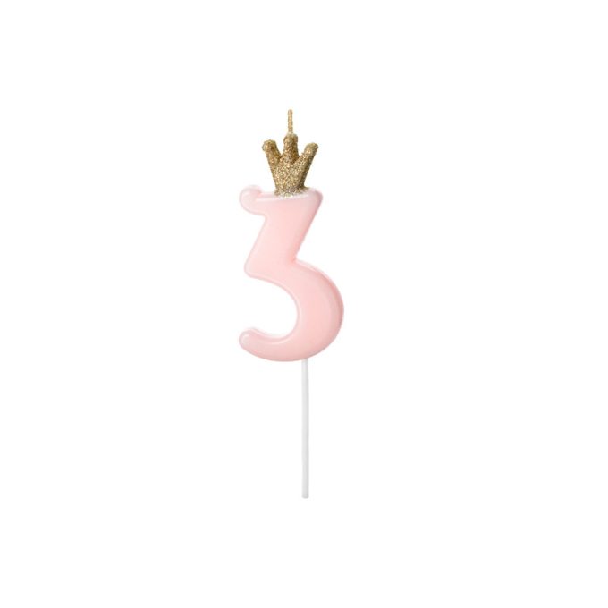 Születésnapi szám gyertya 3 - 9,5 cm - világos rózsaszín
