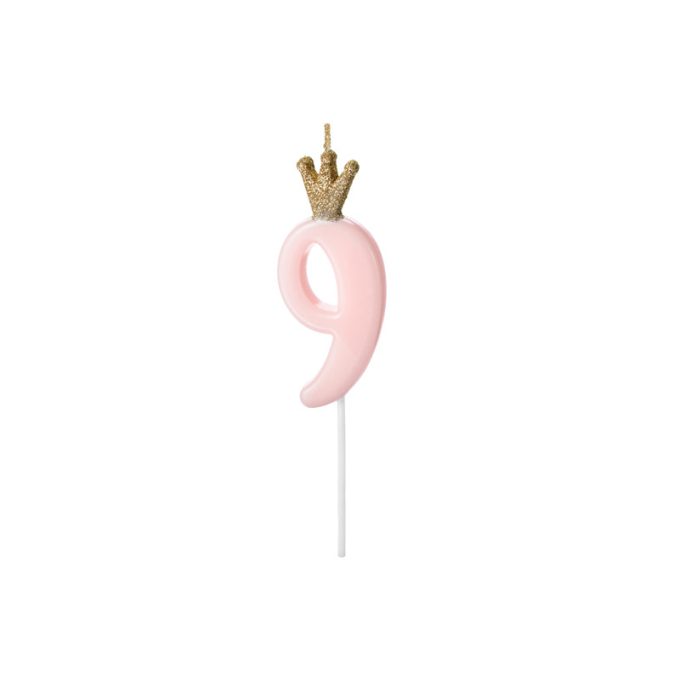 Születésnapi szám gyertya 9 - 9,5 cm - világos rózsaszín