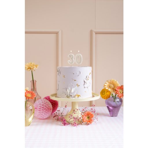 Party Deco 3-as számú születésnapi gyertya, krém, 6 cm